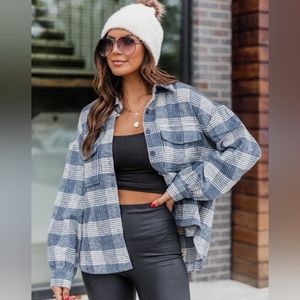 NWOT Pink Lily Blue Plaid Shacket